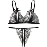 Floral Lace Lingerie Bow Open Split Cup Intimates Bra And Thongs Sets Crotchless Naughty Porn