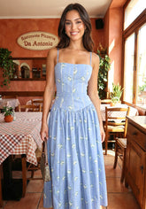 Floral Skater Midi Dress Blue