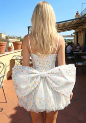 Floral Bow Detail Corset Bubble Dress Light Blue