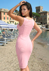 Floral Bustier Structured Midi Dress Pink