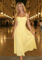 Corset Skater Two Piece Midi Dress Yellow