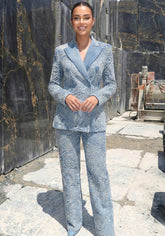 Floral Denim Suit Blue