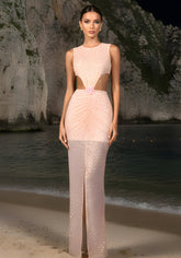 Floral Detail Embellished Maxi Dress Nude Pink