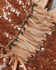 Floral Detail Sequin A Line Corset Dress Brown