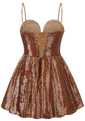 Floral Detail Sequin A Line Corset Dress Brown