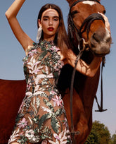 Floral Embroidered Sequin Dress Green Pink