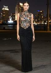 Floral Embroidered Maxi Dress Black