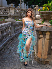 Floral Sequin Ruffle Maxi Dress Green