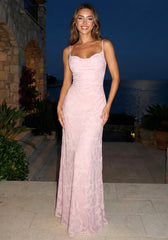 Floral Strappy Back A Line Maxi Dress Pink