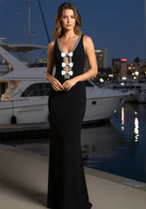 Halter Crystal Bow Detail Maxi Dress Black