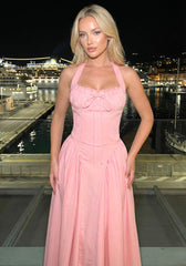 Halter Bustier Skater Midi Dress Pink