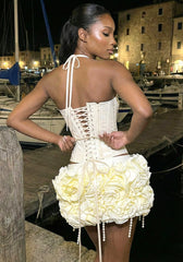 Halter Floral Corset Two Piece Dress Ivory