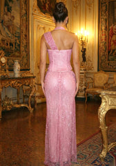Halter Sparkly Two Piece Maxi Dress Pink