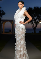 Halter Floral Embellished Maxi Dress White