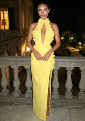 Halter Floral Cut Out Maxi Dress Yellow