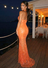 Halter Floral Sequin Maxi Dress Orange