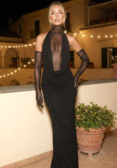 Halter Lace Insert Maxi Dress Black