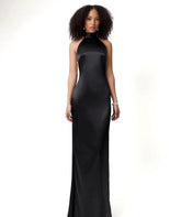 Halter Pearl Detail Backless Maxi Dress Black