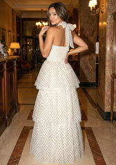 Halter Polka Dot Ruffle Maxi Dress White