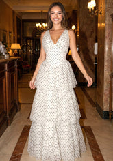 Halter Polka Dot Ruffle Maxi Dress White