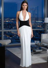 Halter Structured Draped Maxi Dress Black White