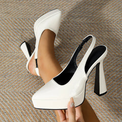 Comfy Platform Slip On Sling-back Pointed Large Size High Heels