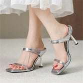 Hollow Out Square Toe Thin Heels Party Dress Slides Shoes