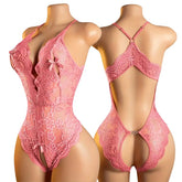 Lingerie Pink Crotchless Porn Underwear Hollow Backless Bodysuit Deep V Open Bra Night Dress Transparent Date Pajamas