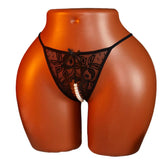 Mesh Hollow Female Lingerie Transparent Crotchless Lace Open Crotch Beading Panties Underwear Erotic Costume