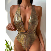 stamping flash solid color tight backless ins wind swimsuit