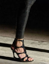 Buckle Strap Microfiber Sewing Irregular Hollow Coarse High Heel Sandals