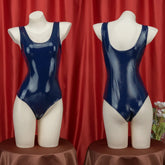 Japanese Anime School Swimsuit Sukumizu PU Leather One-Piece Bodysuit Jumpsuit Swimwear Lolita Style Bathing Suit