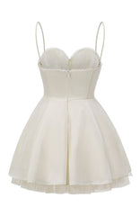 Lace Detail Bustier A Line Dress Ivory
