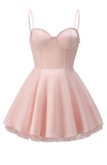 Lace Detail Bustier A Line Dress Pink