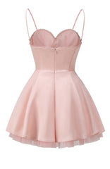Lace Detail Bustier A Line Dress Pink