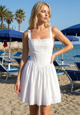 Lace Insert Corset Skater Dress White