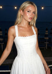Lace Insert Corset Skater Dress White