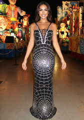 Lace Up Sequin Maxi Dress Black Silver