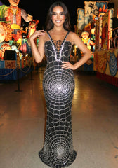 Lace Up Sequin Maxi Dress Black Silver