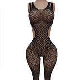 Ladies Fishing Net Grid Strapless Backless One-Piece Net Clothes Pure Desire Erotic Underwear Double Shoulder Strap Design