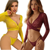 Ladies Lace See-through Bikini Set Low-cut Strapless Seductive Sleepwear Tempting Lingerie Ensemble