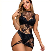 Ladies Mesh Lace Hollow out Flower Short Style Spicy Girl Sleepwear Seductive Nightgown Adult Size Underwear