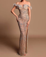 Leaf Detail Sequin Maxi Dress Rose Gold