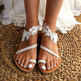 Leather Flower and Lace Strap Sandals