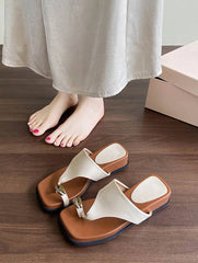 Classic Leather Flip Flops Wedge Walking Ring Toe Outdoor Beach Style Slippers