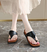 Classic Leather Flip Flops Wedge Walking Ring Toe Outdoor Beach Style Slippers