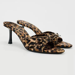 Leopard Print High Quality Pointed toe Bow Knot High Heel Slippers