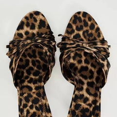 Leopard Print High Quality Pointed toe Bow Knot High Heel Slippers