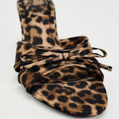 Leopard Print High Quality Pointed toe Bow Knot High Heel Slippers