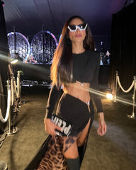 Long Sleeve Animal Print Maxi Two Piece Dress Black